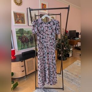 AFRM Pink Floral Dress With Side Slit And Open Back